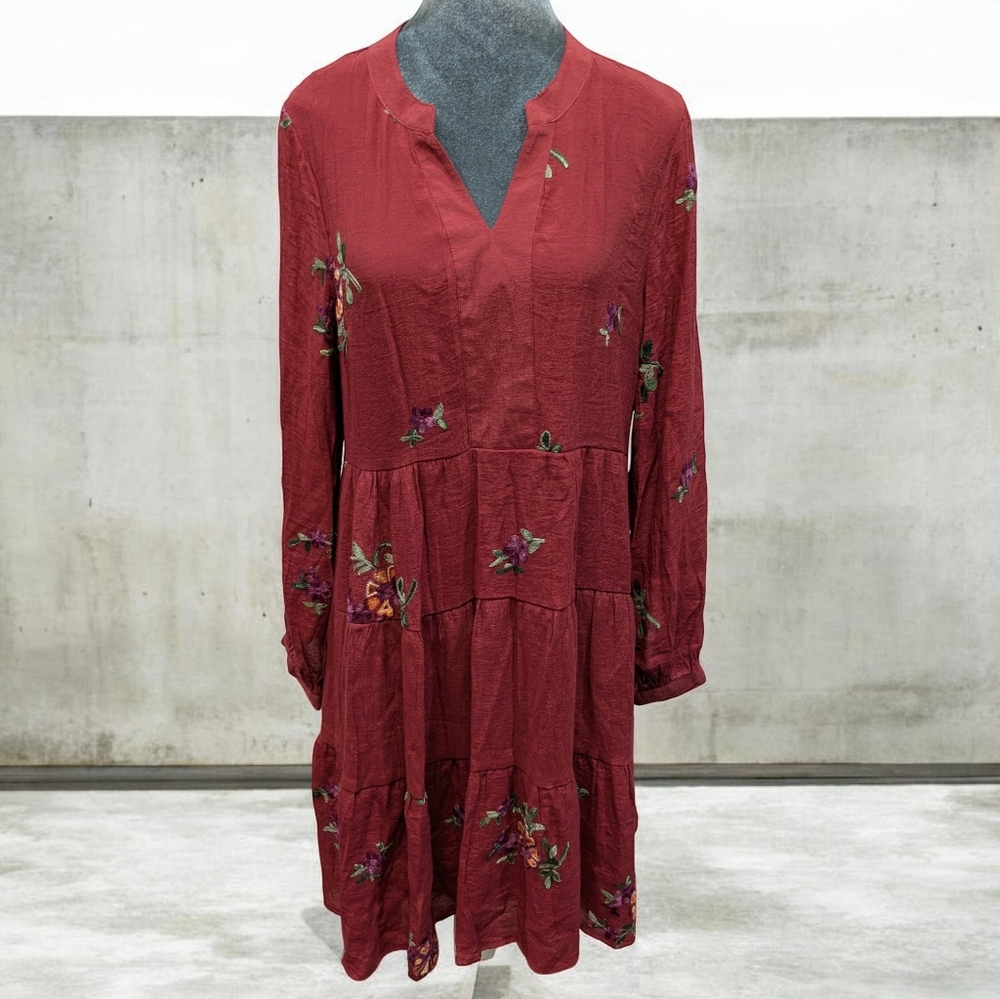 0803 NWT Anthropologie Fig and Flower Embroidered Longsleeve boho dress